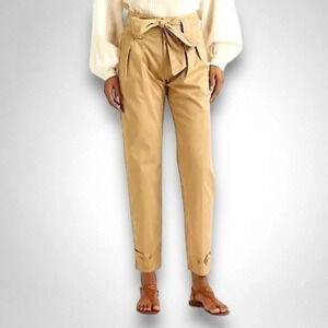 Lauren Ralph Lauren Micro-Sanded Twill Pleated Ankle Pants Birch Tan  SIZE 14
